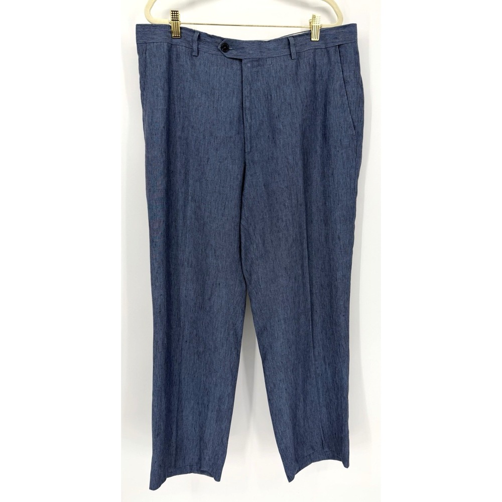 Santorelli Pants Mens 38x29 Blue Linen Chino Made In Italy Office Careerwear